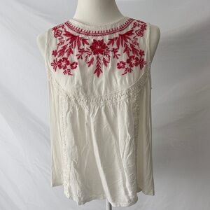 Knox Rose White Blouse with Red Embroidery